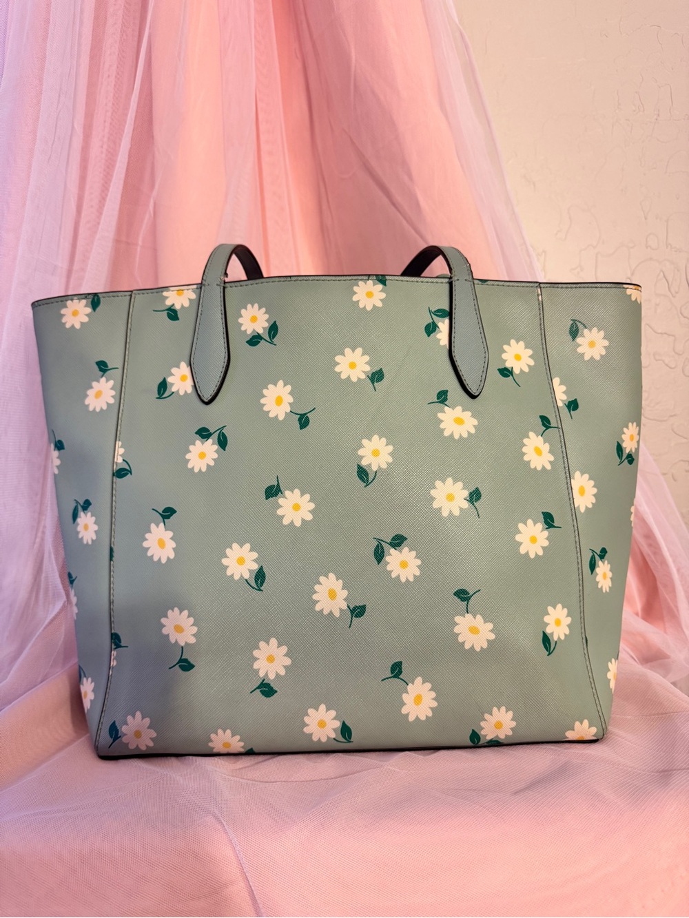 👜[🌼Excellent]Kate Spade Daisy Print Tote Bag Light Blue Floral Shoulder Purse - Picture 5 of 7